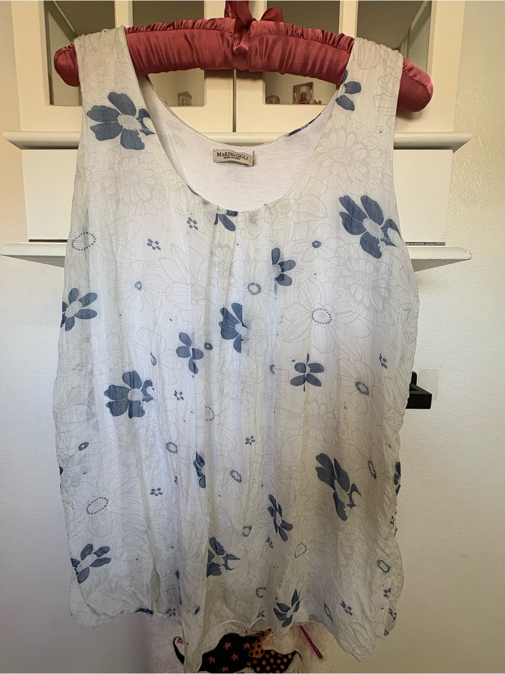 Italian made Marina Gigli White Floral Tank Top with Blue Print